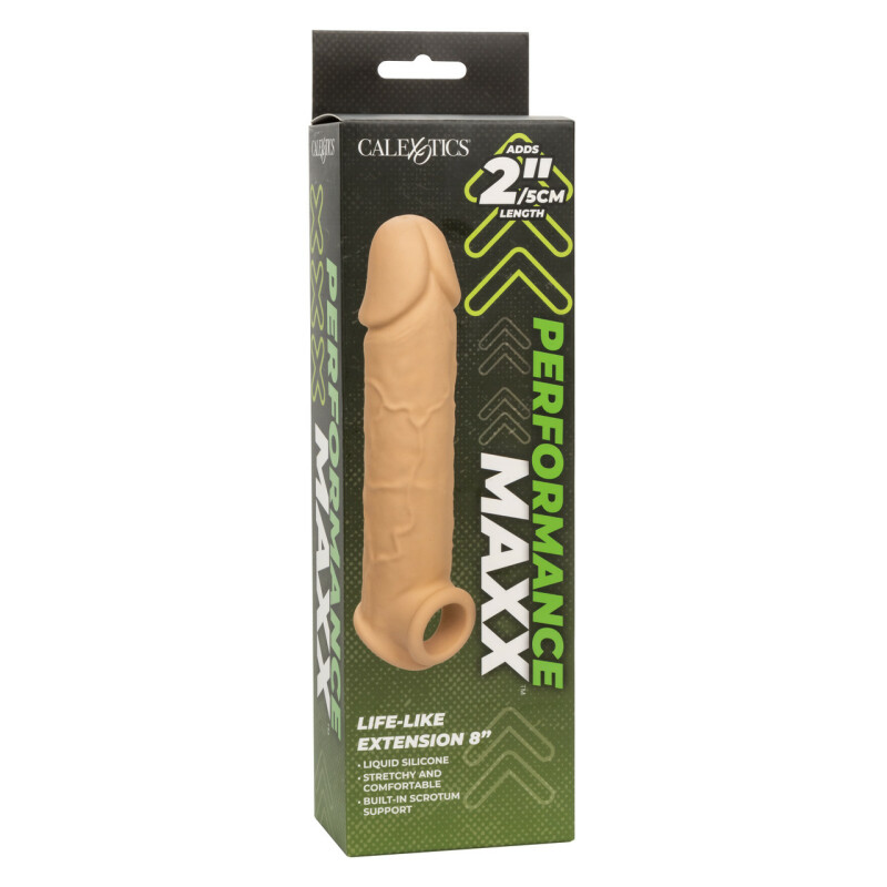 Насадка для пеніса подовжуюча Performance Maxx California Exotics, з отвором для мошонки, бежева, 22 х 3.7 см - Зображення 1