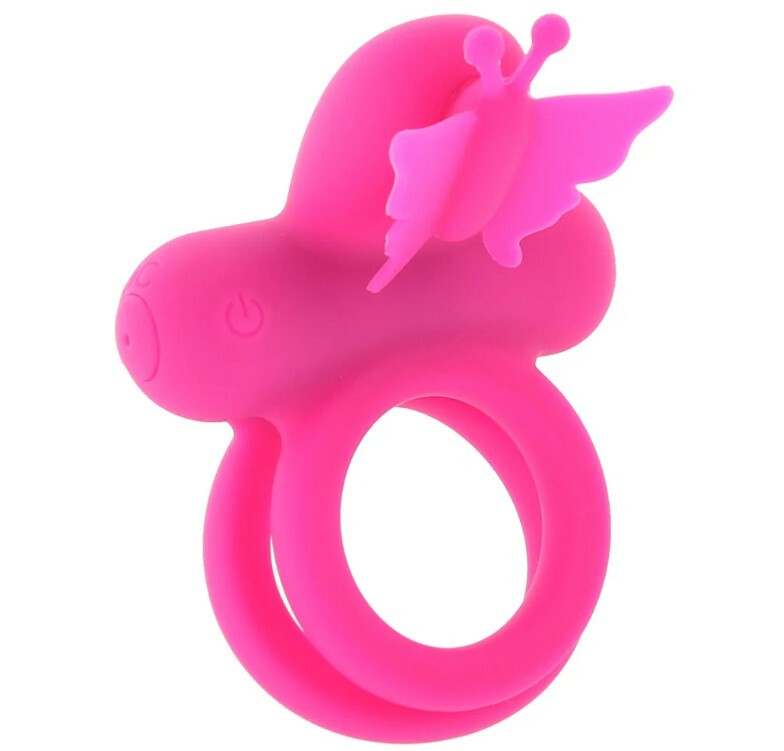 Ерекційне кільце подвійне з вібрацією CalExotics Butterfly Dual Ring, рожеве, 9.5 х 7 см