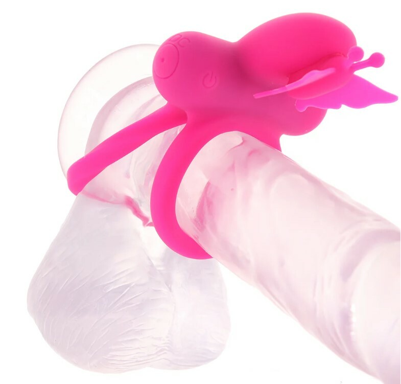 Ерекційне кільце подвійне з вібрацією CalExotics Butterfly Dual Ring, рожеве, 9.5 х 7 см - Зображення 2