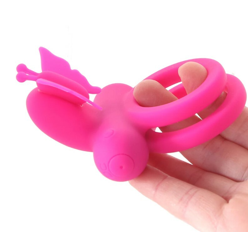 Ерекційне кільце подвійне з вібрацією CalExotics Butterfly Dual Ring, рожеве, 9.5 х 7 см - Зображення 3