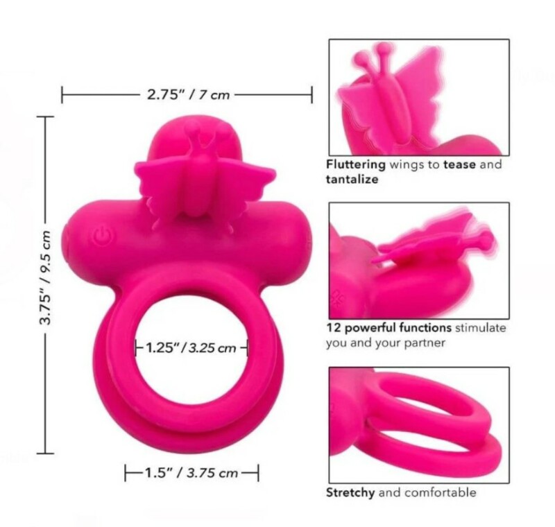 Ерекційне кільце подвійне з вібрацією CalExotics Butterfly Dual Ring, рожеве, 9.5 х 7 см - Зображення 5