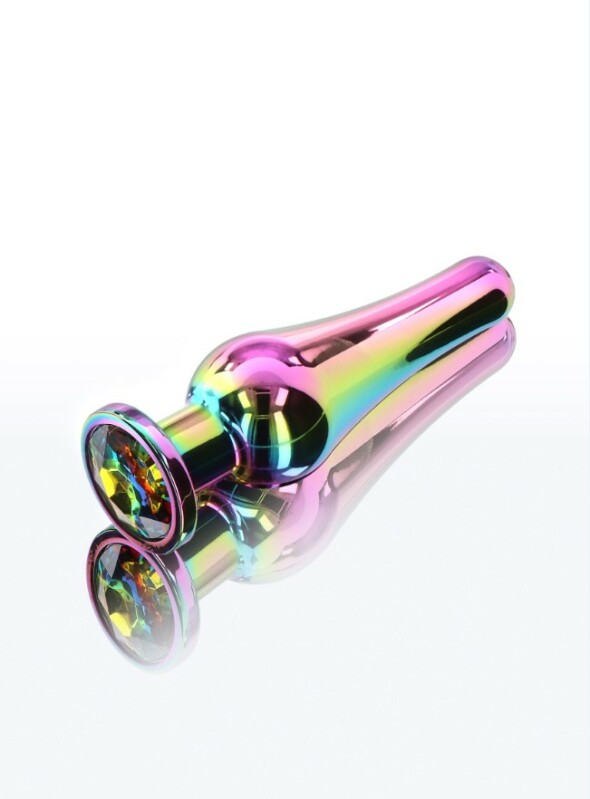 Анальна пробка металева зі стразом ToyJoy Twilight Bum Bijou Medium, кольорова, 11 х 3.3 см