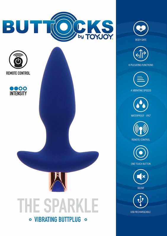 Анальна пробка з вібрацією ToyJoy The Sparkle Buttplug з пультом, синя, 13.5 х 3.5 см - Изображение 5