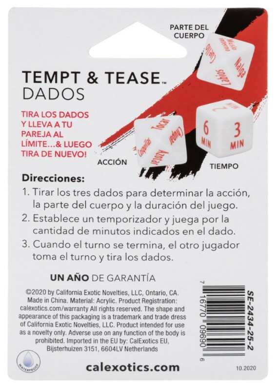Еротична гра для двох CalExotics Tempt &amp; Tease Dados кубики 3 шт, білі - Зображення 4