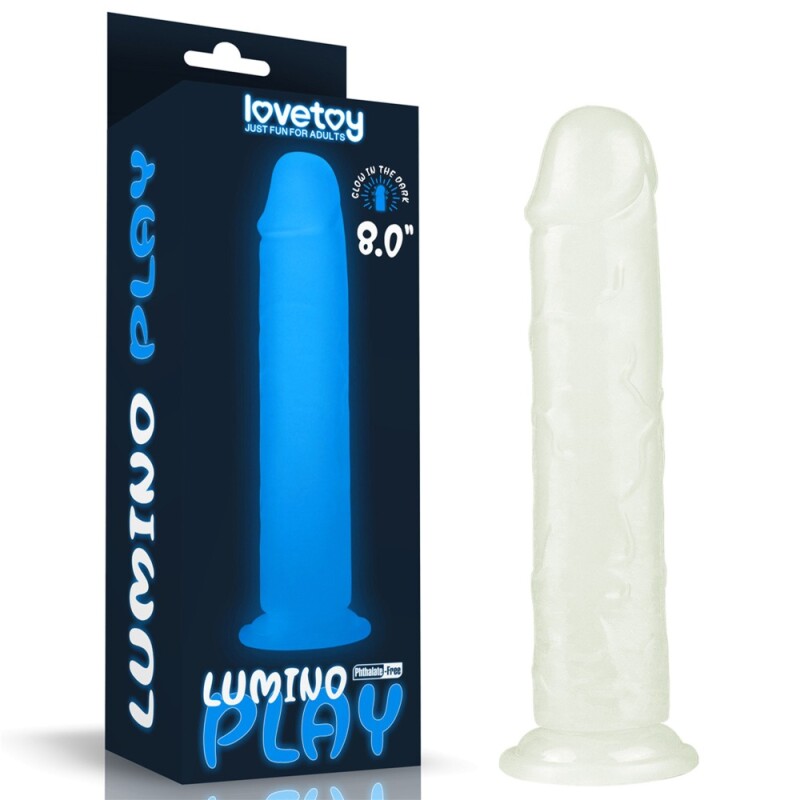 Фалоімітатор реалістичний Lovetoy Lumino Play Dildo світиться в темряві, на присосці, прозорий, 21 х 4 см