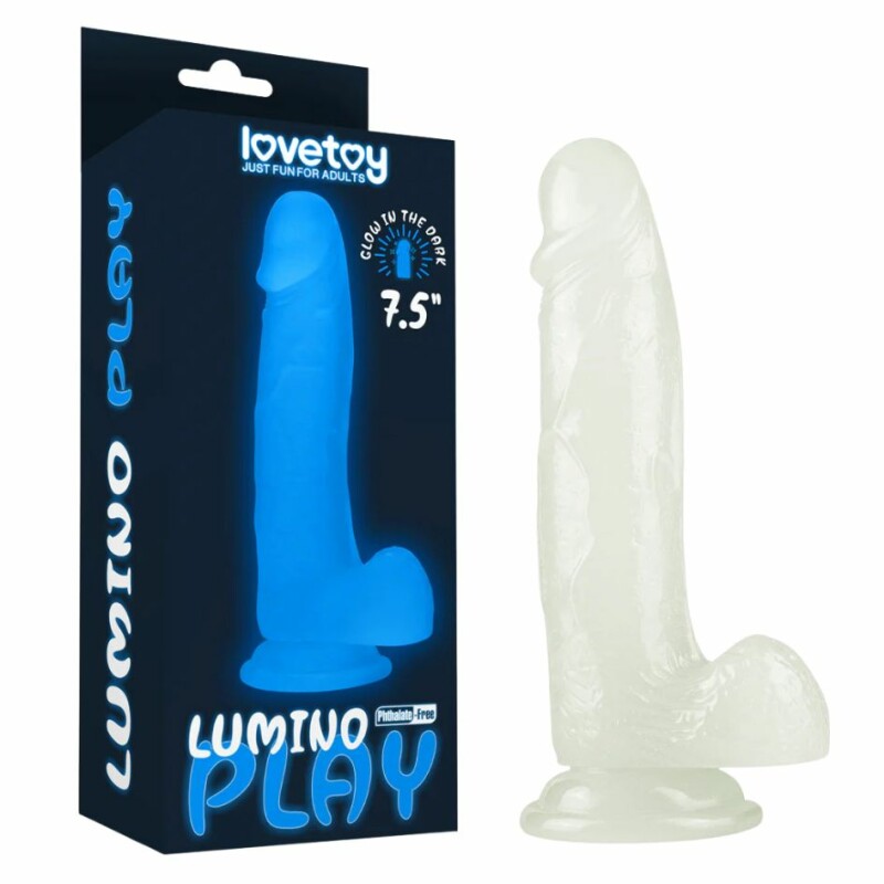 Фалоімітатор що світиться в темряві Lovetoy Lumino Play Dildo 7.5 реалістичний на присосці, 19.5 х 4.6 см