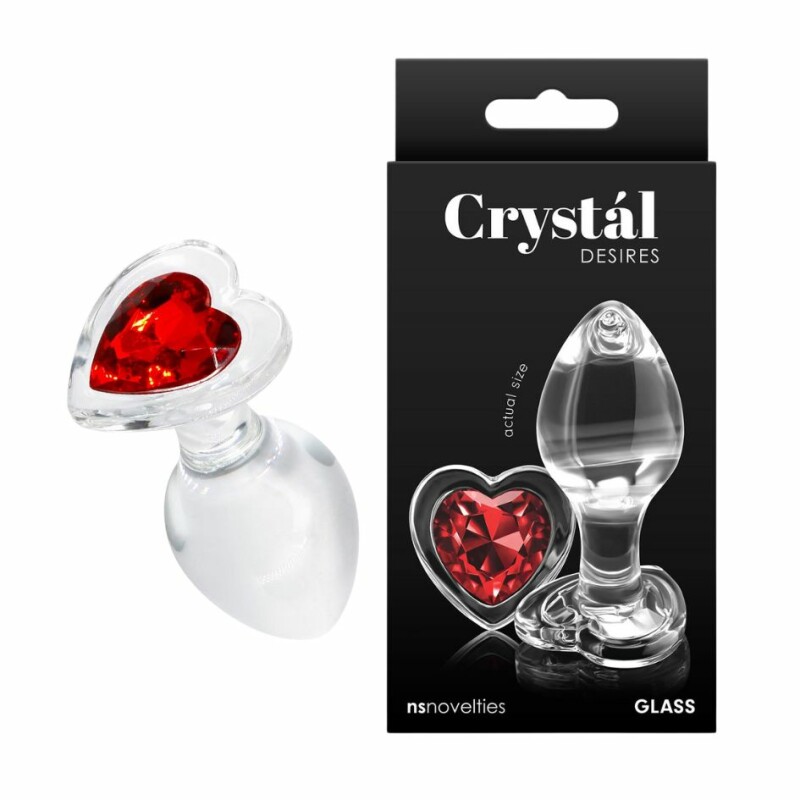 Анальна пробка зі скла, 3.9 см х 8.4 см, NS Novelties Crystal Heart з обмежувачем у формі серця, М, прозора з червоним