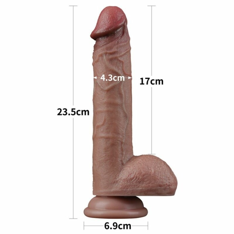 Фалоімітатор реалістичний Dual-Layered Silicone Cock 9 на присосці з мошонкою, бежевий, 23.5 х 4.3 см - Зображення 4