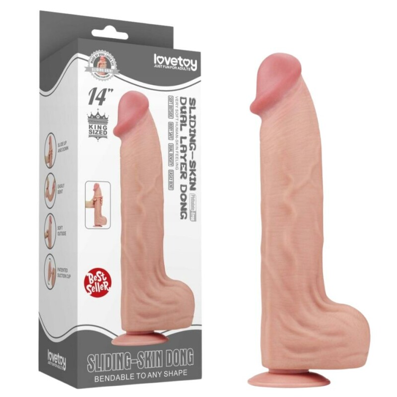 Фалоімітатор реалістичний гігант Lovetoy Sliding-Skin Dual Layer Dong 14 бежевий, 36 х 6.6 см