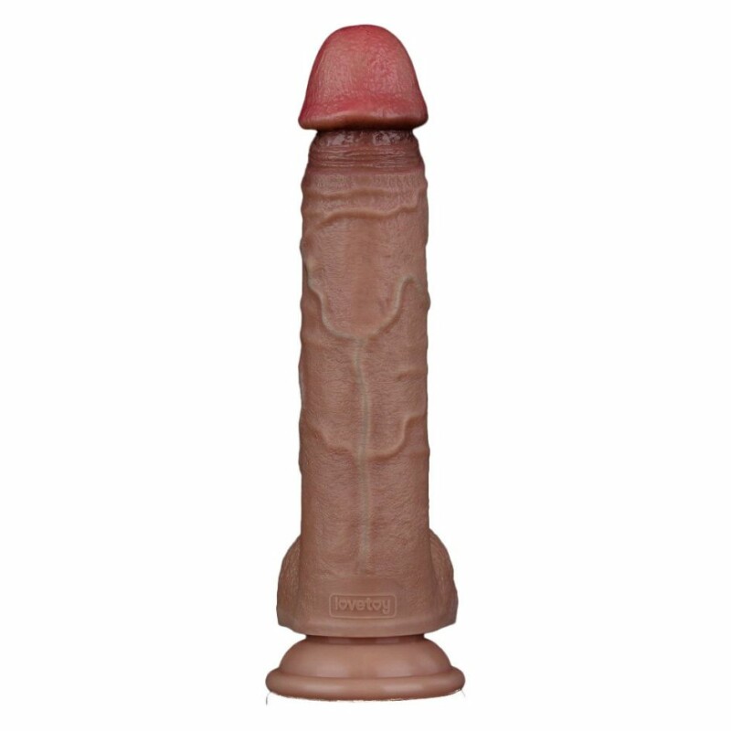 Фалоімітатор реалістичний Dual-Layered Silicone Cock 9 на присосці з мошонкою, бежевий, 23.5 х 4.3 см - Зображення 5