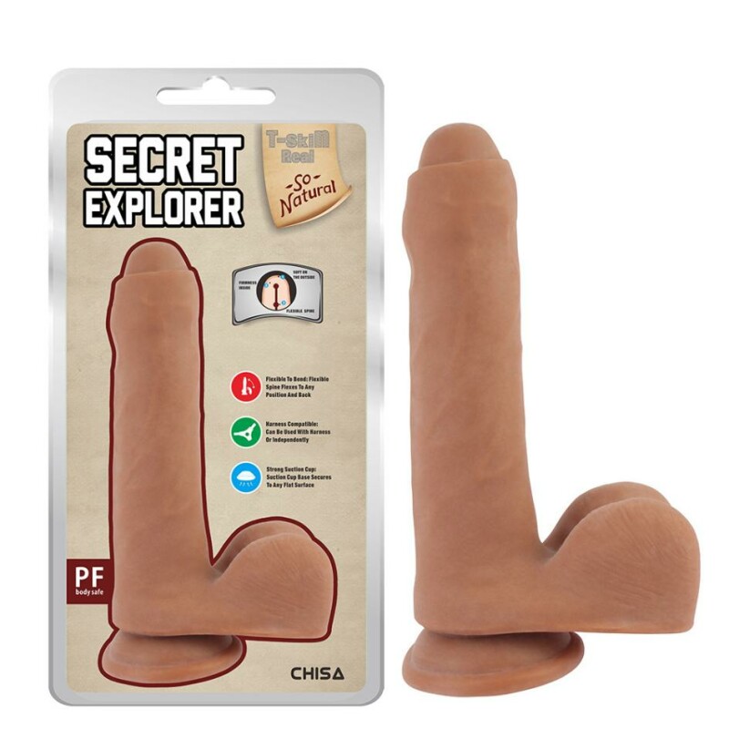 Фалоімітатор з мошонкою на присосці Secret Explorer Latin необрізаний, бежевий, 20 см х 4.2 см