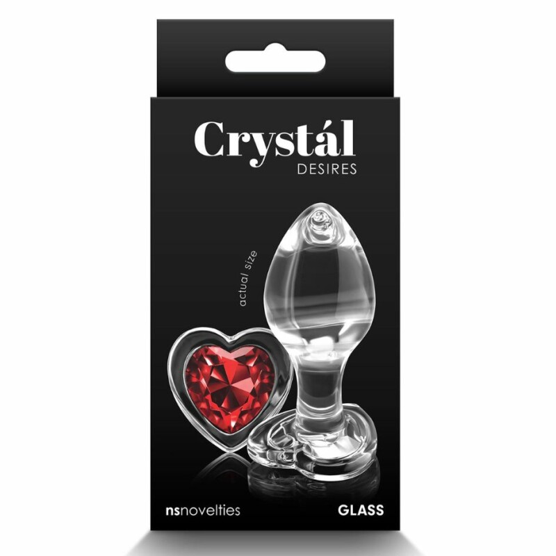 Анальна пробка зі скла, 3.9 см х 8.4 см, NS Novelties Crystal Heart з обмежувачем у формі серця, М, прозора з червоним - Изображение 3