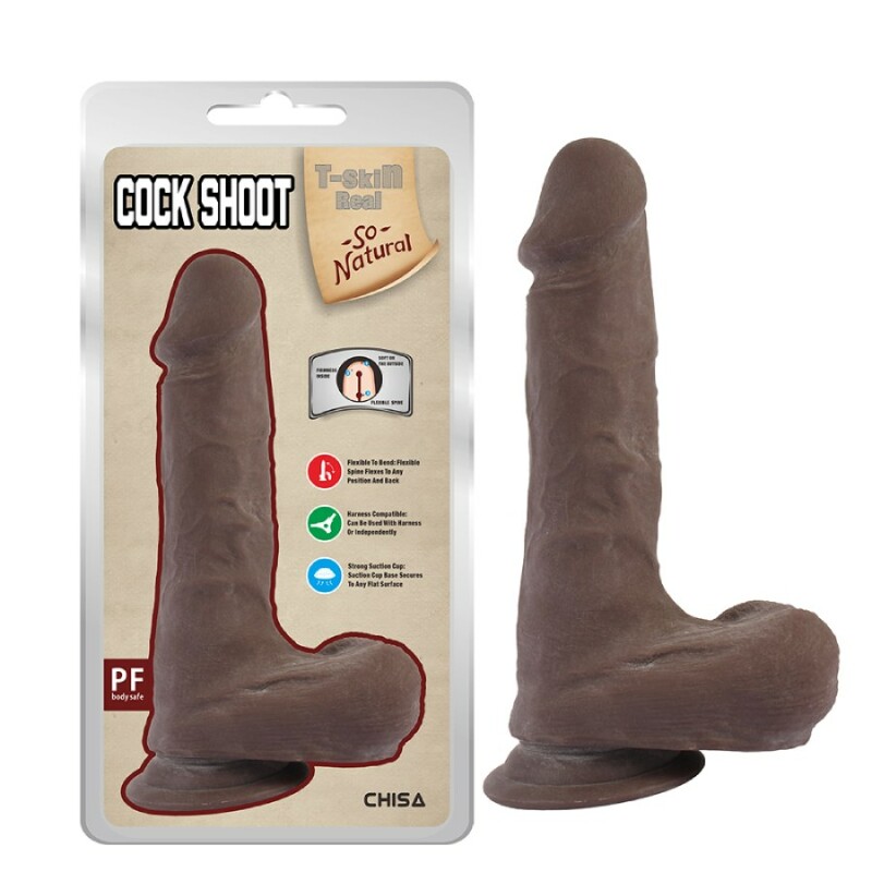 Фалоімітатор з мошонкою Chisa T-skin ReaL на присосці коричневий, 20 х 4.1 см