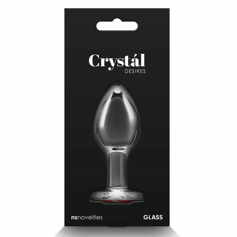 Анальна пробка зі скла, 3.9 см х 8.4 см, NS Novelties Crystal Heart з обмежувачем у формі серця, М, прозора з червоним - Изображение 1