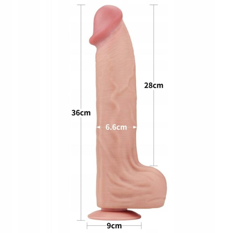 Фалоімітатор реалістичний гігант Lovetoy Sliding-Skin Dual Layer Dong 14 бежевий, 36 х 6.6 см - Изображение 2