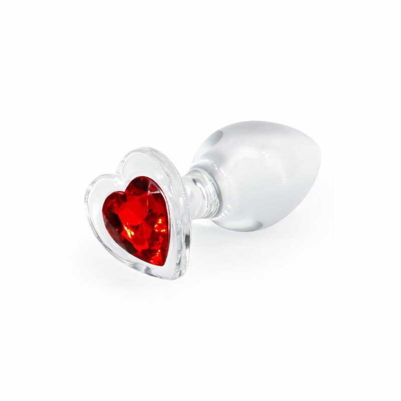 Анальна пробка зі скла, 3.9 см х 8.4 см, NS Novelties Crystal Heart з обмежувачем у формі серця, М, прозора з червоним - Изображение 2
