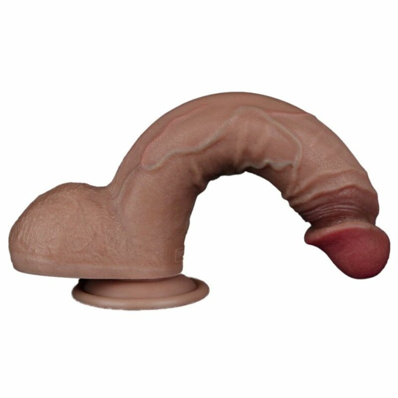 Фалоімітатор реалістичний Dual-Layered Silicone Cock 9 на присосці з мошонкою, бежевий, 23.5 х 4.3 см - Зображення 3