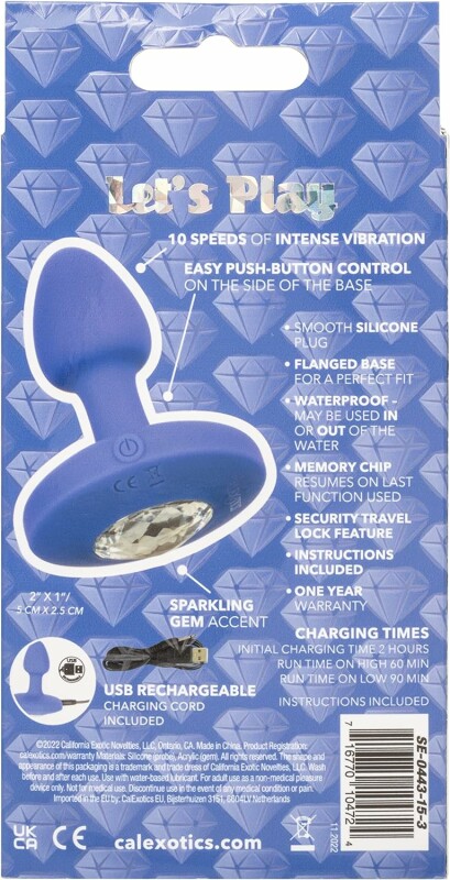 Анальна пробка з вібрацією CalExotics Vibrating Probe Cheeky Gems, синя, 5 х 2 см - Изображение 5