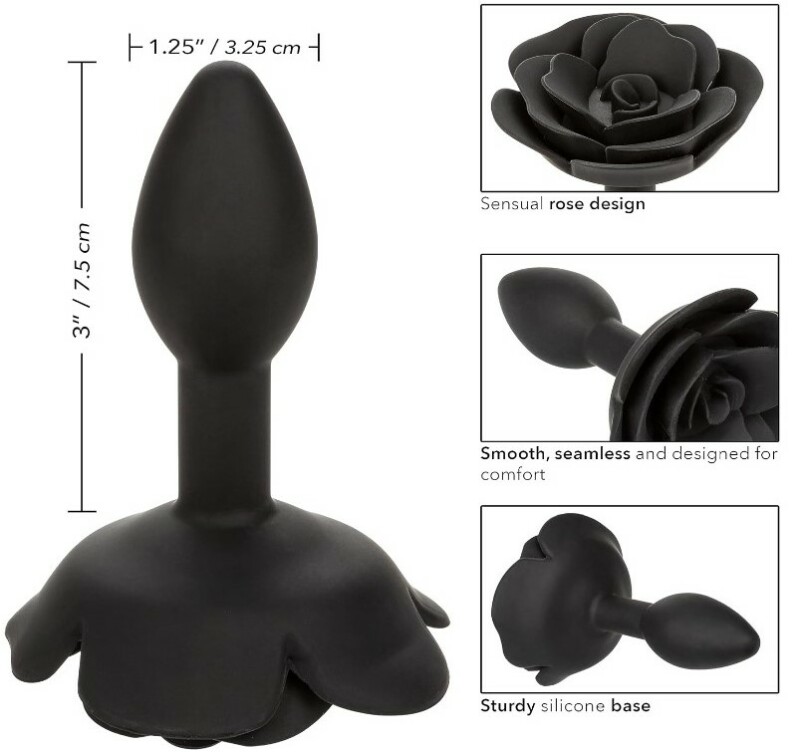Анальна пробка у вигляді троянди CalExotics Small Rose Anal Plug, силіконова, чорна, 7.5 х 3.2 см - Изображение 6