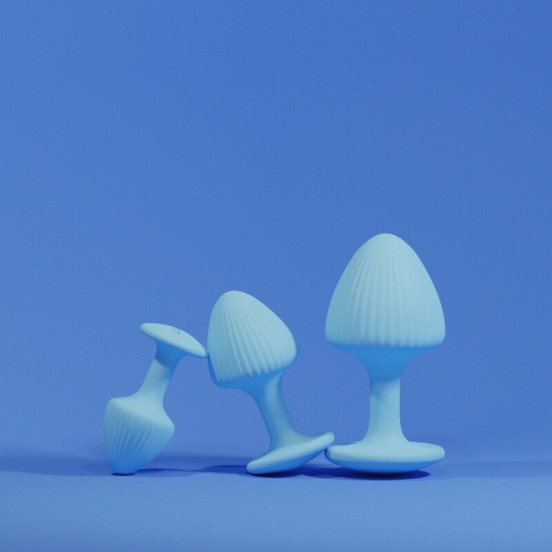 Набір анальних пробок The Mushroom UPKO, силіконові, блакитні, 3 шт.