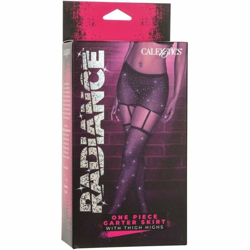 Панчохи з поясом сітчасті зі стразами Calexotics Garter Skirt Thigh Highs, чорні, O/S - Изображение 1