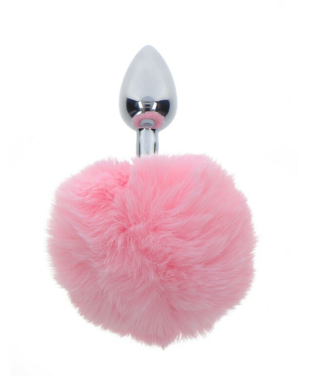 Анальна пробка металева Taboom Bunnytail Buttplug, з рожевим помпоном, 13.5 х 2.7 см - Изображение 1