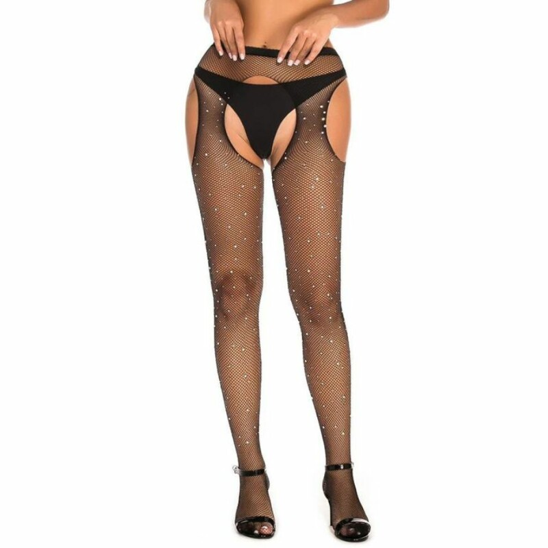 Колготки в сіточку зі стразами Star Night Diamonds Pantyhose з вирізами, чорні, One Size (XS-M) - Зображення 1