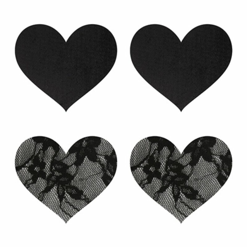 Наклейки на соски у формі сердечок Peekaboo Pasties Satin And Lace Hearts чорні, 2 пари