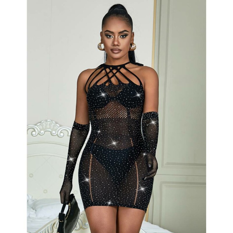 Платье со стразами Star Night Sexy Sparkle черное, XS-M
