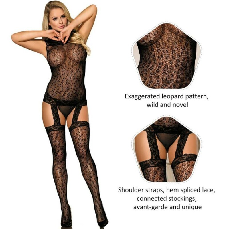 Комбінезон з візерунком Star Night Black Leopard з інтимним вирізом, чорний, One Size (XS-M) - Изображение 2