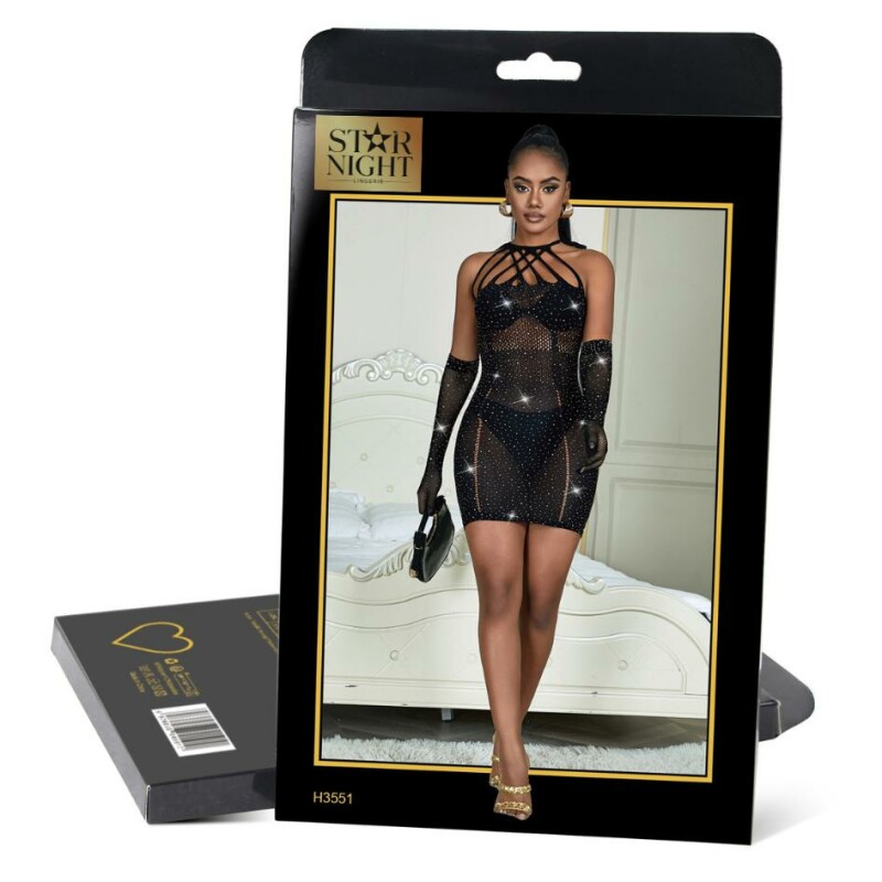 Платье со стразами Star Night Sexy Sparkle черное, XS-M - Изображение 7