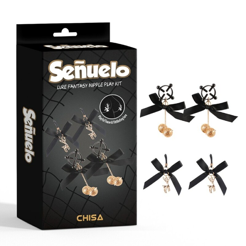 Набір затискачів на соски з дзвіночками Chisa Senuelo Kit, чорний, 2 пари - Изображение 1