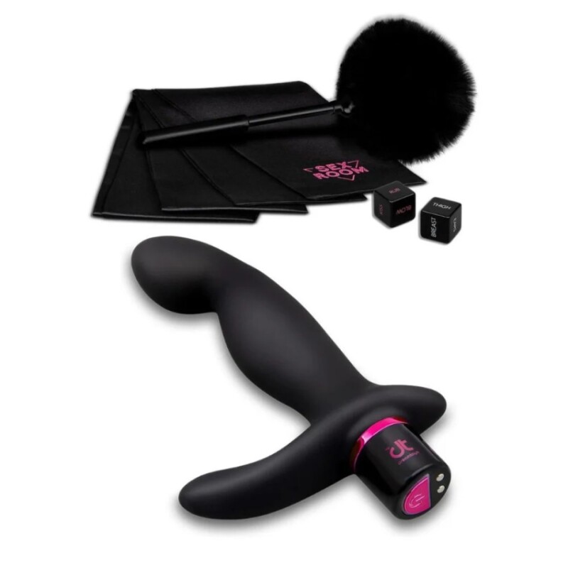 Набір з масажером простати Sex Room Prostate Play Kit 5 предметів і мішечок для зберігання, чорного кольору, 15 х 3 см - Зображення 1