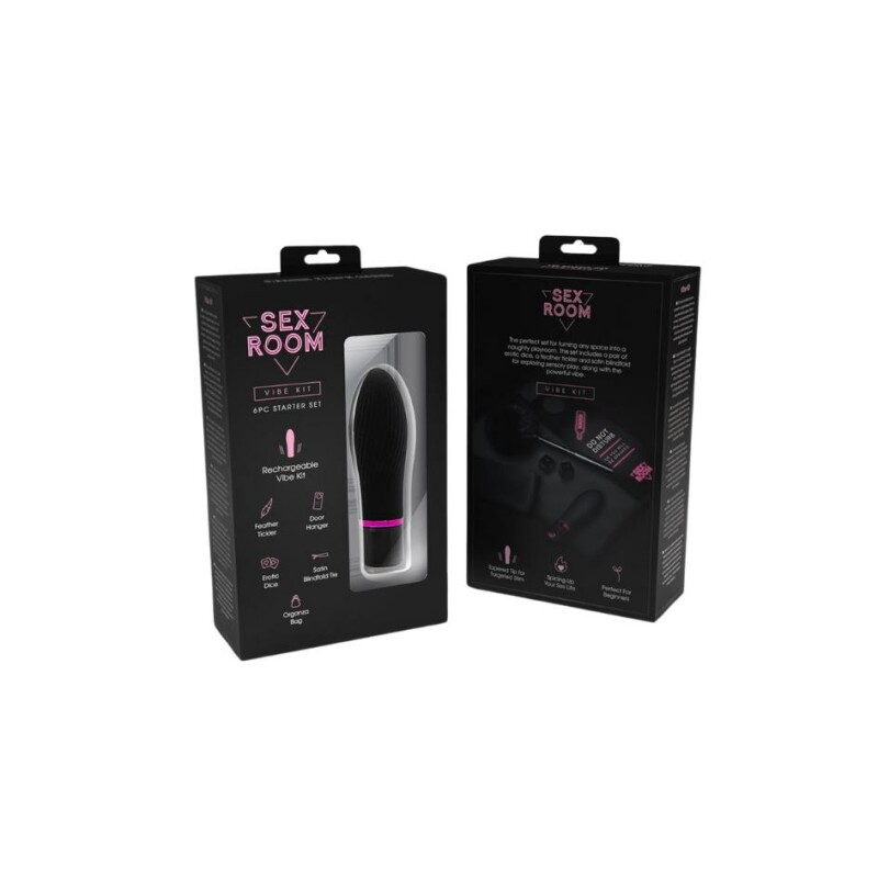 Набір з міні-вібратором для прелюдії Sex Room Vibe Kit 5 предметів і мішечок для зберігання, чорного кольору, 10 х 3 см - Зображення 8