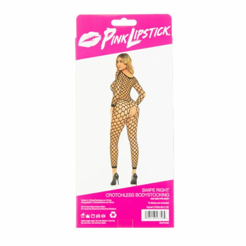 Комбінезон бодістокінг у велику сітку Pink Lipstick Swipe Right Crotchless Bodystocking з інтимним вирізом, чорний, OS - Зображення 3
