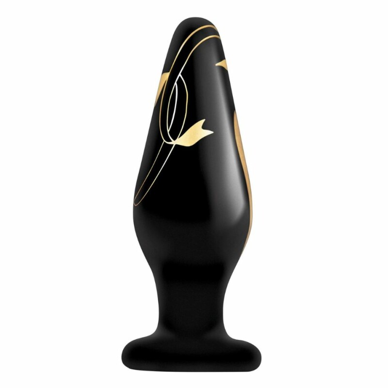 Анальна пробка скляна, 11.5 х 4.8 см, Secret Kisses Handblown Glass Plug з візерунком, чорна - Зображення 3