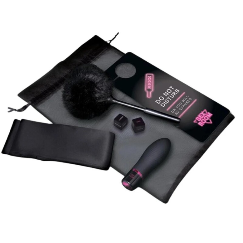 Набір з міні-вібратором для прелюдії Sex Room Vibe Kit 5 предметів і мішечок для зберігання, чорного кольору, 10 х 3 см