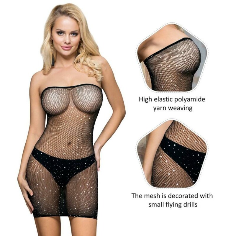 Сукня-сітка зі стразами Star Night Black Fishnet Sparkle без бретелей, чорна, One Size (XS/M) - Зображення 3
