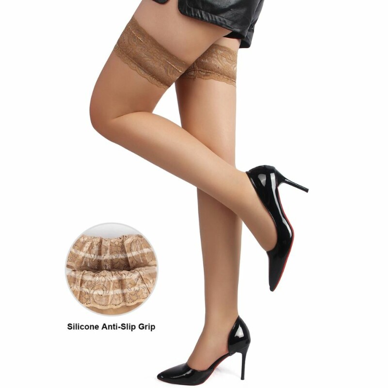 Панчохи на силіконовій стрічці Star Night Thigh High non-slip Stocking з мереживними коронками, XS-L - Изображение 1
