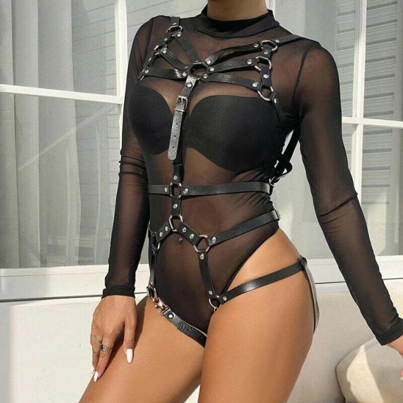 Портупея боді Star Night Chest Harness Straps зі шкірозамінника, чорного кольору - Изображение 2