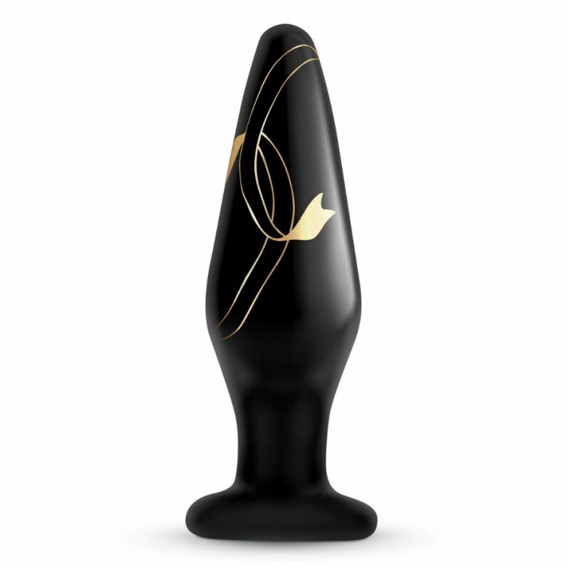 Анальна пробка скляна, 11.4 х 3.3 см, Secret Kisses Handblown Glass Plug з візерунком, чорна - Зображення 3