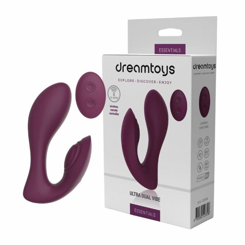 Вібратор подвійною стимуляцією з пультом управління Dream Toys Essentials Ultra Dual Vibe фіолетовий, 13 х 3.7 см