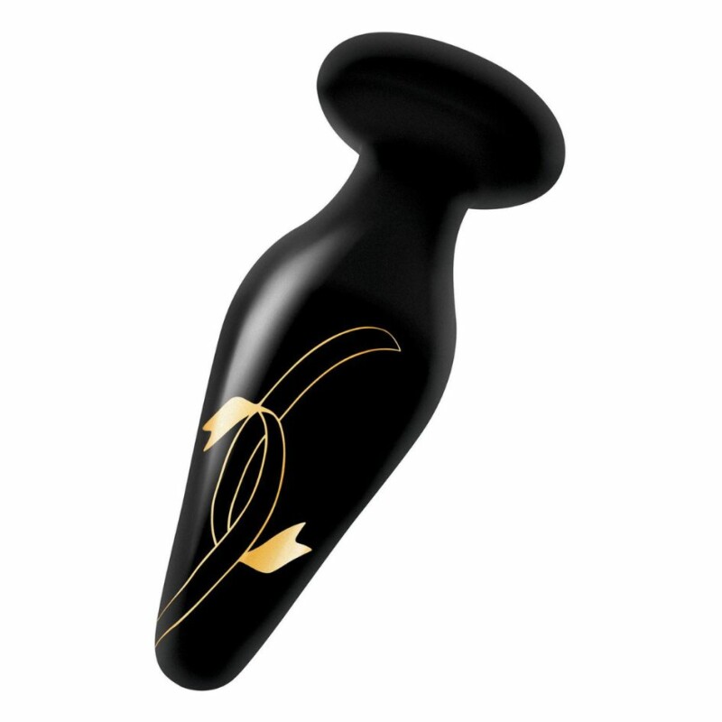 Анальна пробка скляна, 11.5 х 4.8 см, Secret Kisses Handblown Glass Plug з візерунком, чорна - Зображення 1
