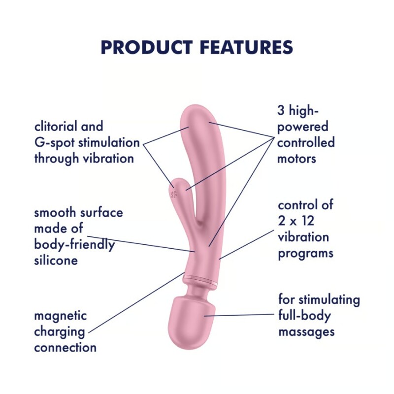 Двосторонній вібратор-кролик і мікрофон Satisfyer Triple Lover рожевий, 23.7 х 4.8 см - Изображение 4