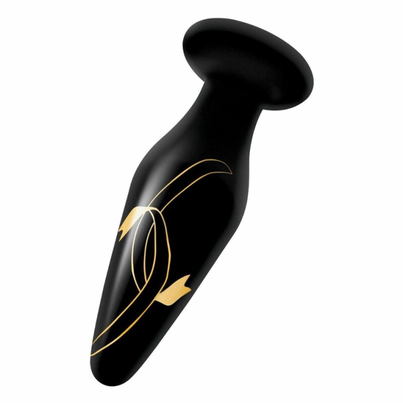 Анальна пробка скляна, 11.4 х 3.3 см, Secret Kisses Handblown Glass Plug з візерунком, чорна - Зображення 1