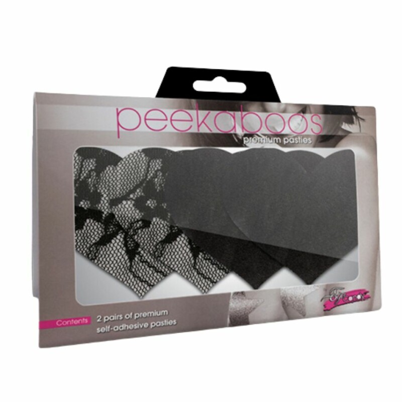Наклейки на соски у формі сердечок Peekaboo Pasties Satin And Lace Hearts чорні, 2 пари - Зображення 1