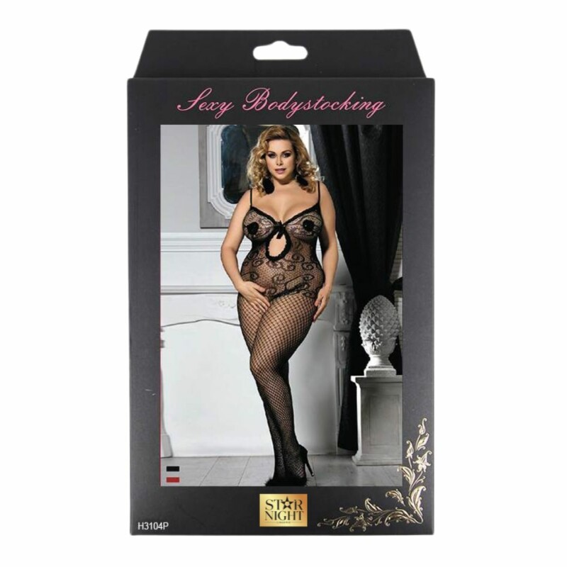 Комбінезон з інтимним доступом Star Nigh Fishnet Bodystocking у сіточку, чорний, Plus Size - Изображение 3