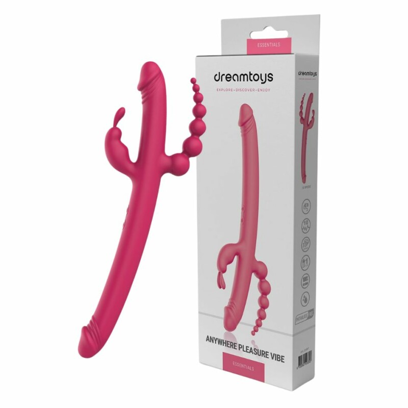 Вібратор з 4 стимулюючими кінцями Dreamtoys Essentials Anywhere Pleasure Vibe Pink рожевий, 40 см х 3.7 см