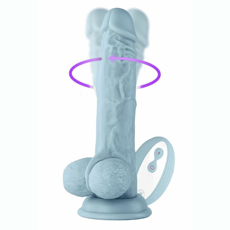 Вібратор реалістичний з ротацією FemmeFunn Vortex Turbo Baller з мошонкою на присосці, з пультом, блакитний, 20.5 см х 3.8 см - Зображення 1