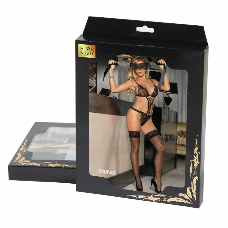 Боді з маскою Star Night Lace Teddy мереживне, чорне, XS-S - Зображення 4